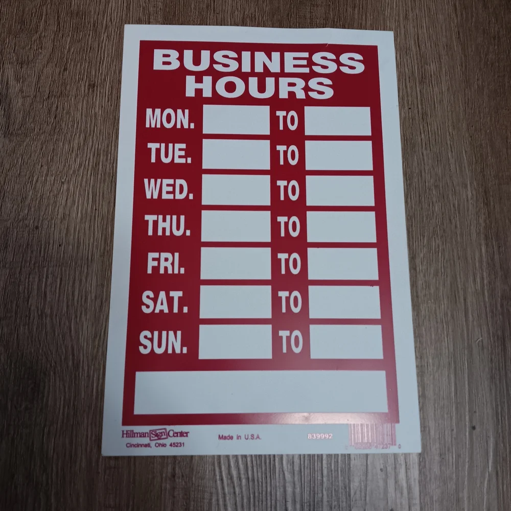 3...Business Hours Sign - Red and White